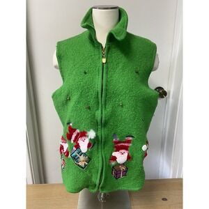 Lisa International Ladies Vtg Christmas Vest Boiled Wool Santa Embroidered Sz 3X